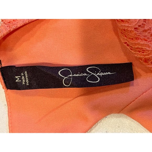 Jessica Simpson Women Lace Mini Dress Cutout Front Keyhole Peach Size Medium - Picture 9 of 11